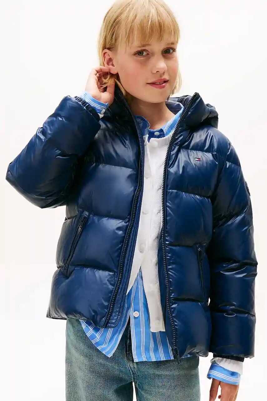 Detská páperová bunda Tommy Hilfiger tmavomodrá farba, KG0KG08758