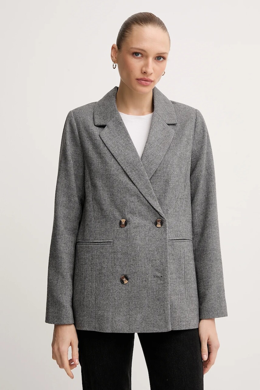 Sako s prímesou vlny Pepe Jeans šedá farba, dvojradové, vzorované, PL4024351