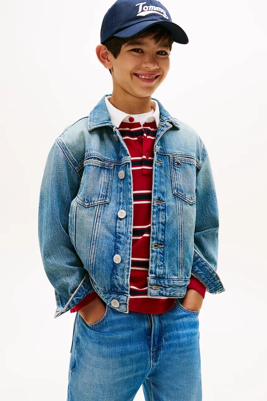 Detská rifľová bunda Tommy Hilfiger modrá farba, KB0KB10108