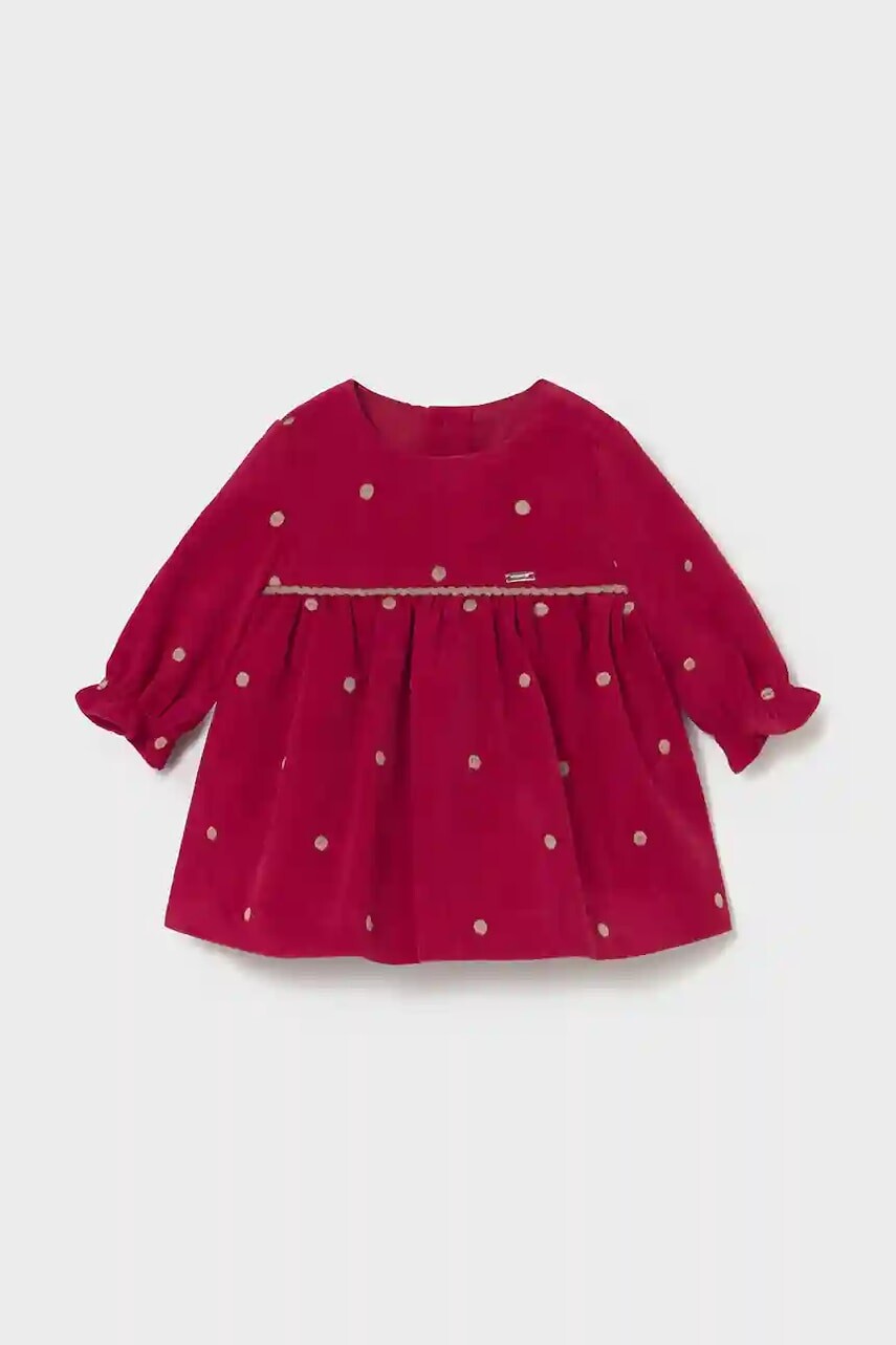 Detské zamatové šaty Mayoral Newborn červená farba, mini, áčkový strih, 2820