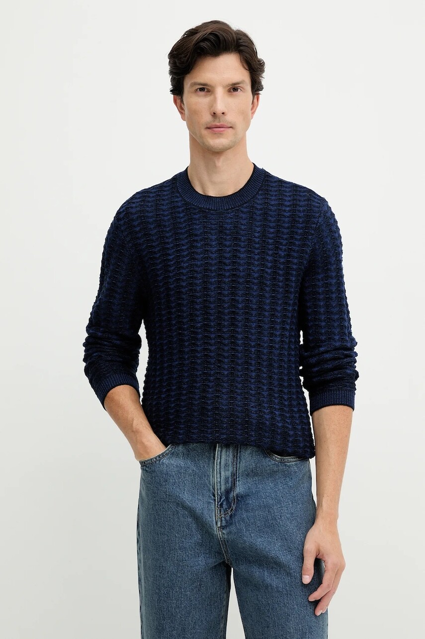 Sveter s prímesou vlny Armani Exchange tmavomodrá farba, ľahký, XM001321 AF11965