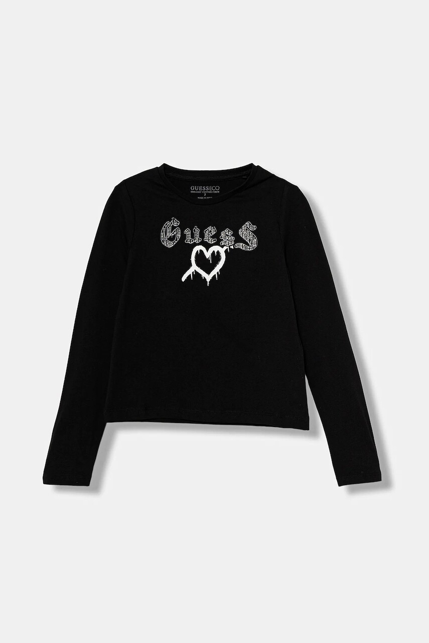 Detské tričko s dlhým rukávom Guess čierna farba, J5BI09 J1314