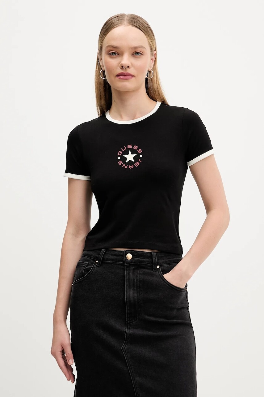 Tričko Guess Jeans dámske, čierna farba, W5BI17 J1314