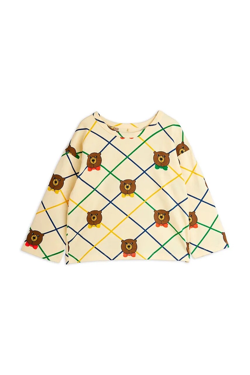 Detské bavlnené tričko s dlhým rukávom Mini Rodini Bear béžová farba, vzorované, 25720149