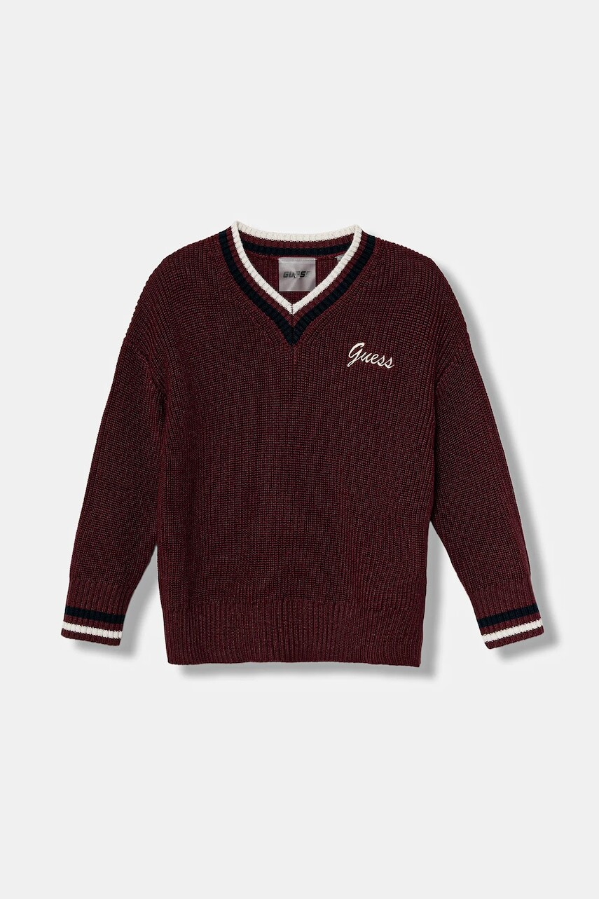 Detský sveter s prímesou vlny Guess bordová farba, J5BR23 Z1152