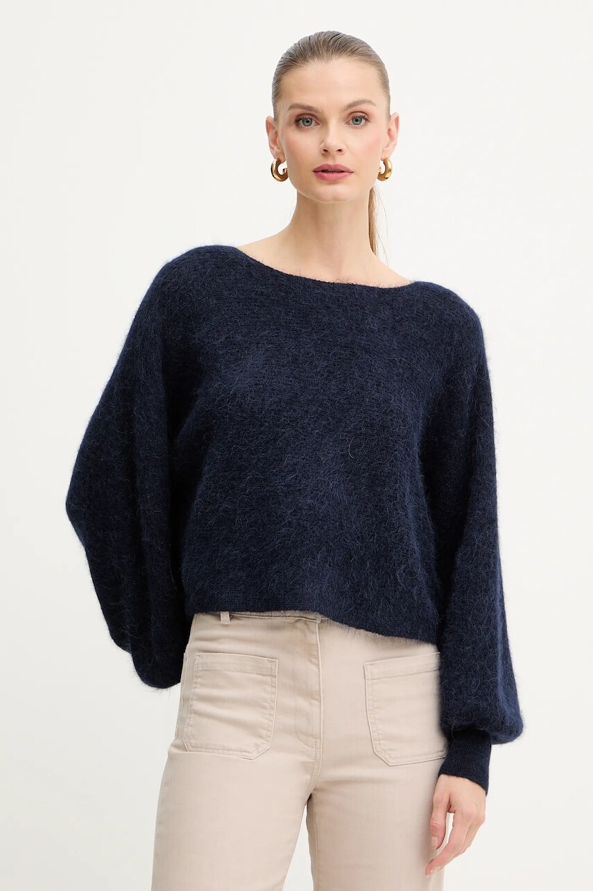 Sveter s prímesou vlny Marella tmavomodrá farba, 2523366384200