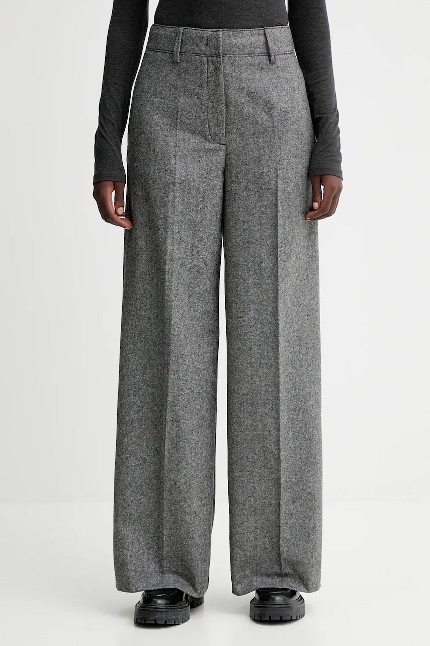 Nohavice s prímesou vlny Marc O'Polo šedá farba, široké, vysoký pás, 509015810149