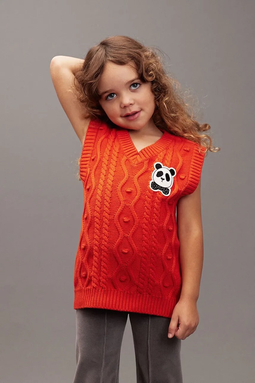 Detská bavlnená vesta Mini Rodini Panda červená farba, 25720124