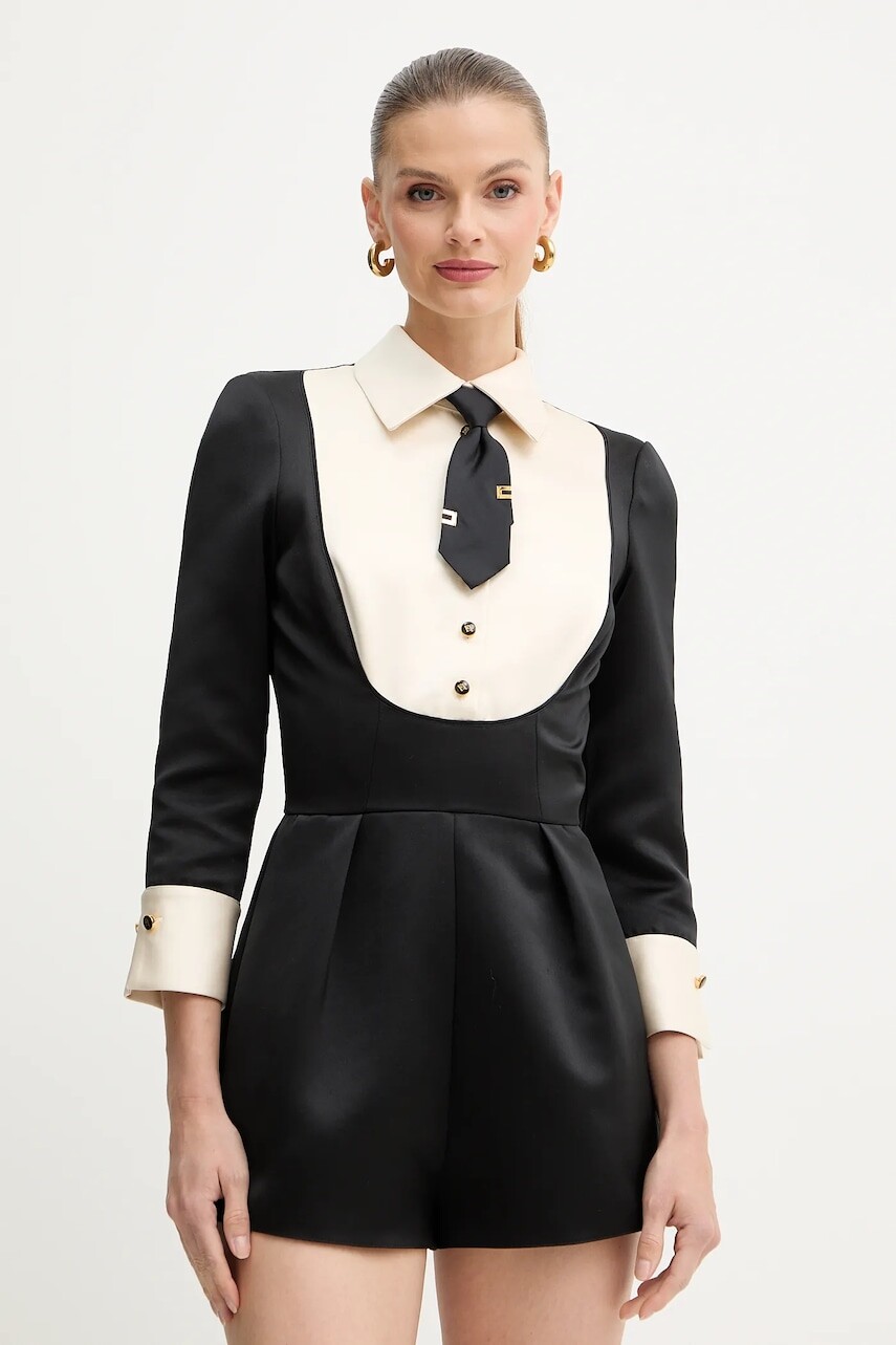 Overal Elisabetta Franchi čierna farba, s golierom, TU06657E2