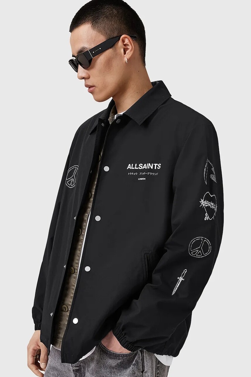 Bunda AllSaints ORBITAL čierna farba, prechodná, M003OD