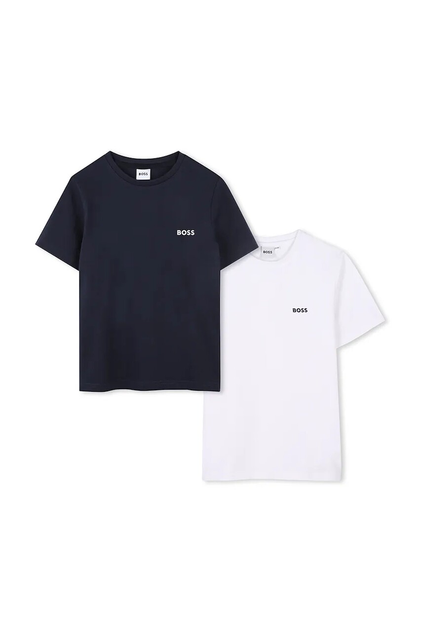 Detské bavlnené tričko BOSS 2-pak tmavomodrá farba, s potlačou, J52680