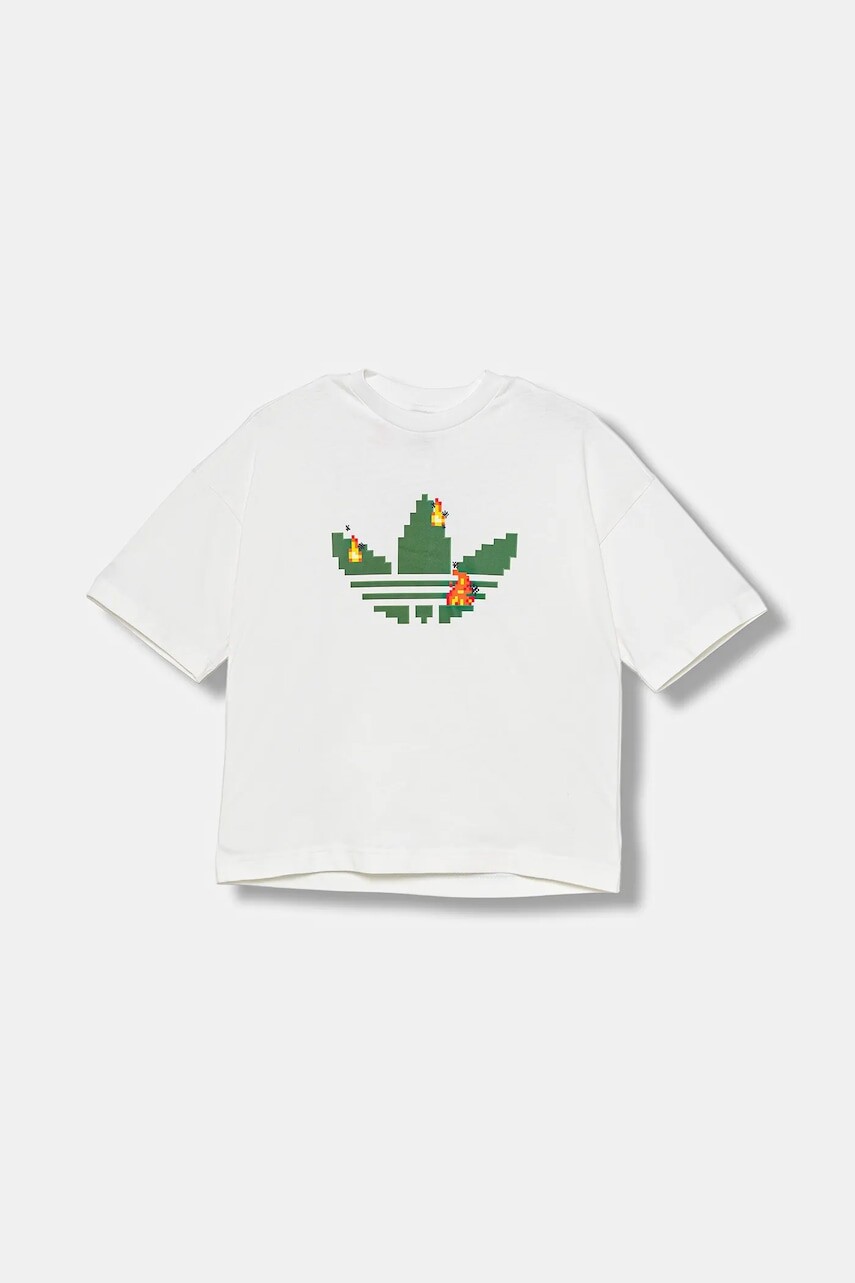 Detské bavlnené tričko adidas Originals béžová farba, s potlačou, JW5326