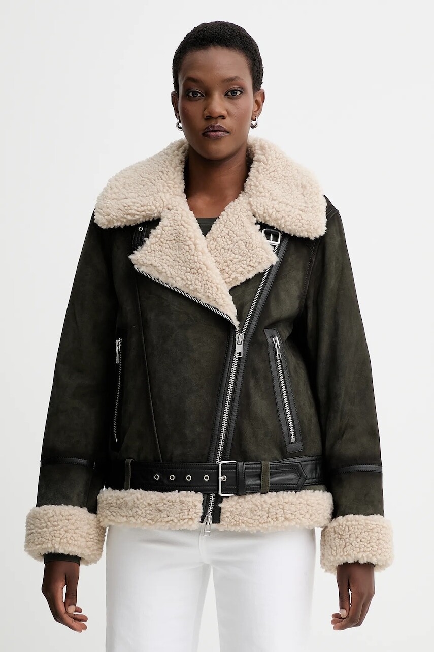 Semišová bunda Marc O'Polo zelená farba, prechodná, 5000006603