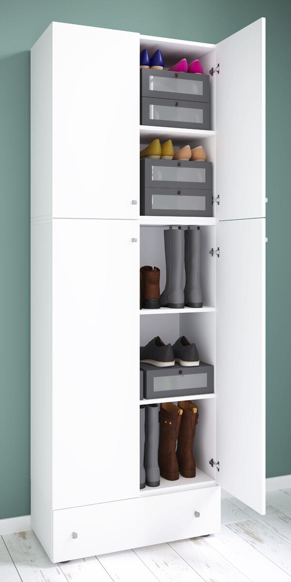 Botník Lona XXL s otočnými dvířky se zásuvkou, bílá