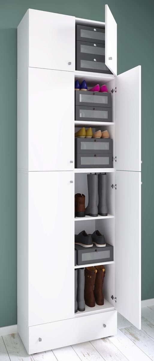 Botník Lona XXL s otočnými dvířky s nástavcem a zásuvkou, bílý