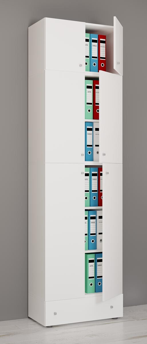 Kancelářská skříň Lona XXL s otočnými dveřmi S nástavcem a zásuvkou, bílá