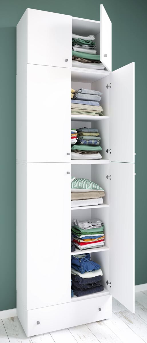Šatní skříň Lona XXL s otočnými dveřmi s nástavcem a zásuvkou, bílá