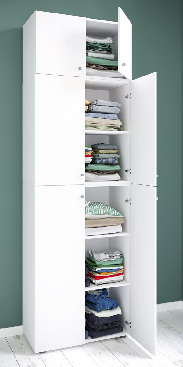 Šatní skříň Lona XXL s otočnými dveřmi s přídavným zařízením, bílá