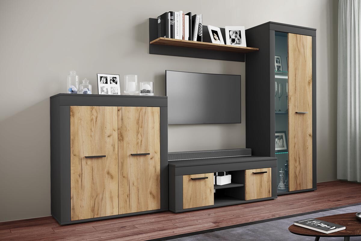 4dílná nástěnná skříňka Usilo L, antracitová