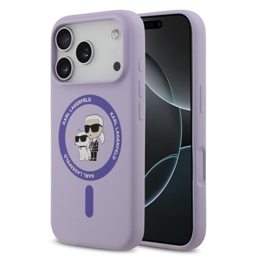 Karl Lagerfeld Liquid Silicone Karl and Choupette MagSafe Zadní Kryt pro iPhone 17 Pro Purple