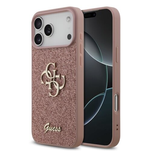 Guess PU Fixed Glitter 4G Metal Logo Zadní Kryt pro iPhone 17 Pro Max Pink