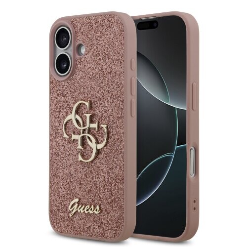 Guess PU Fixed Glitter 4G Metal Logo Zadní Kryt pro iPhone 17 Pink
