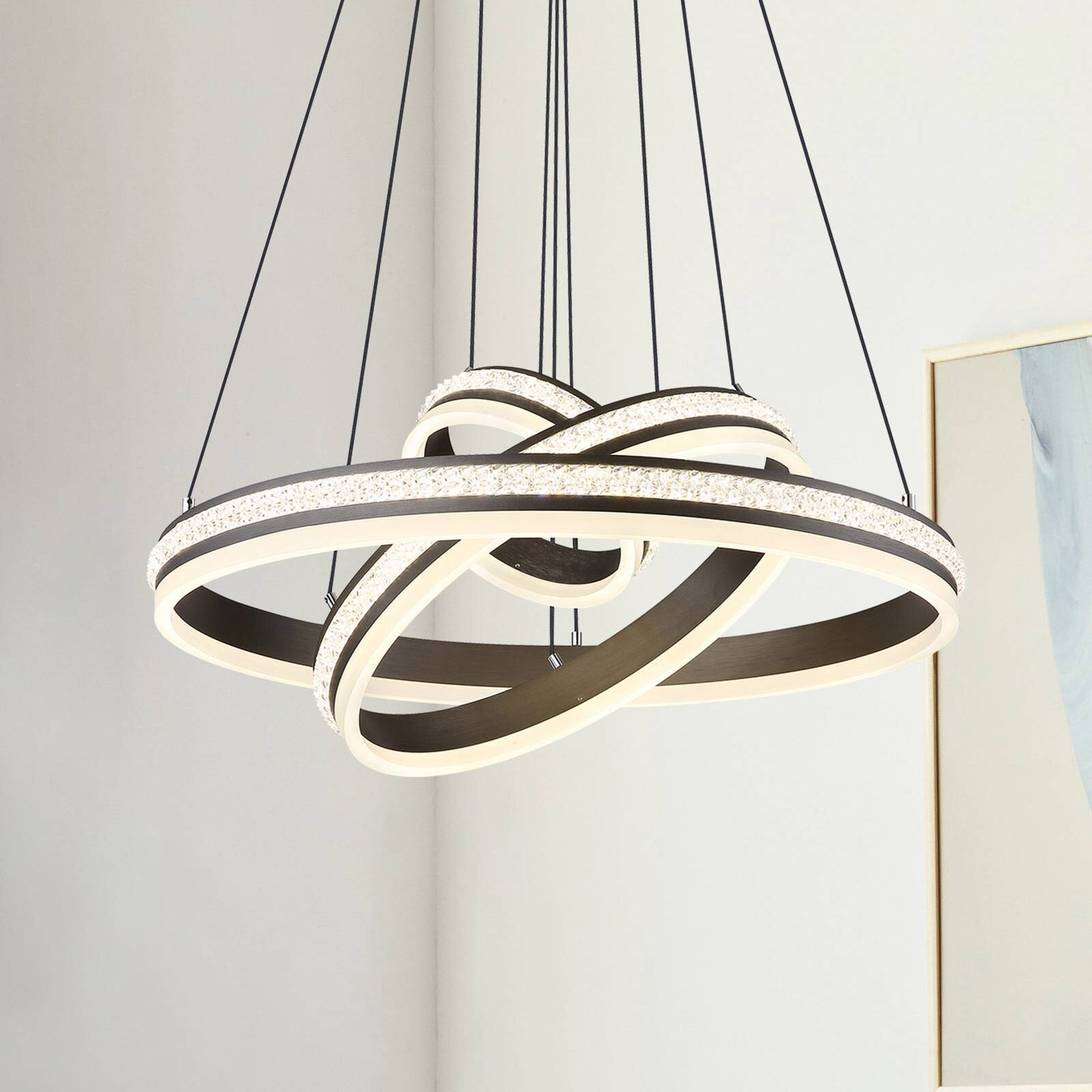 LED závesné svietidlo Grouni, Ø 60 cm, titánová farba, CCT, kov