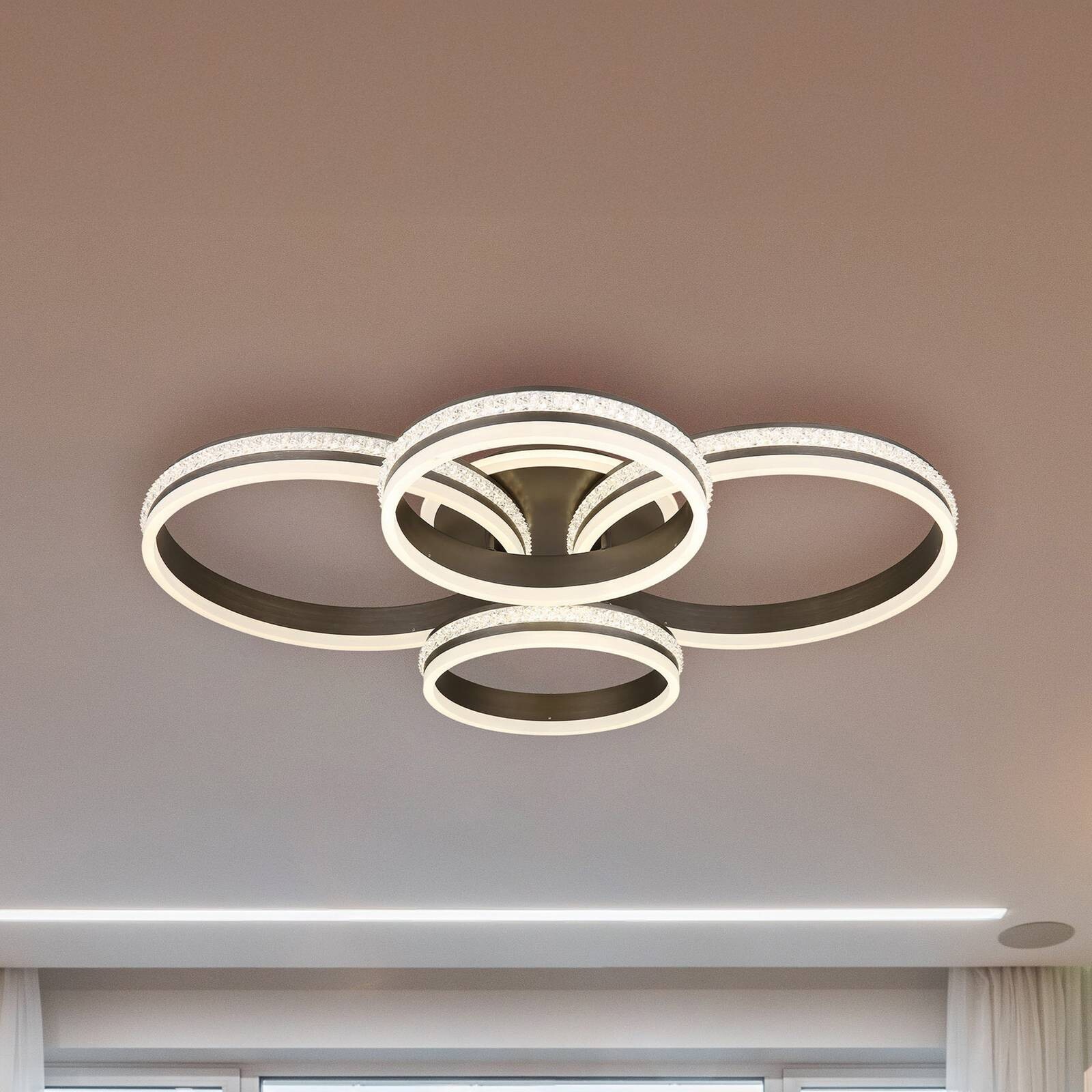 Stropné LED svetlo Grouni, dĺžka 85 cm, titánová farba, CCT