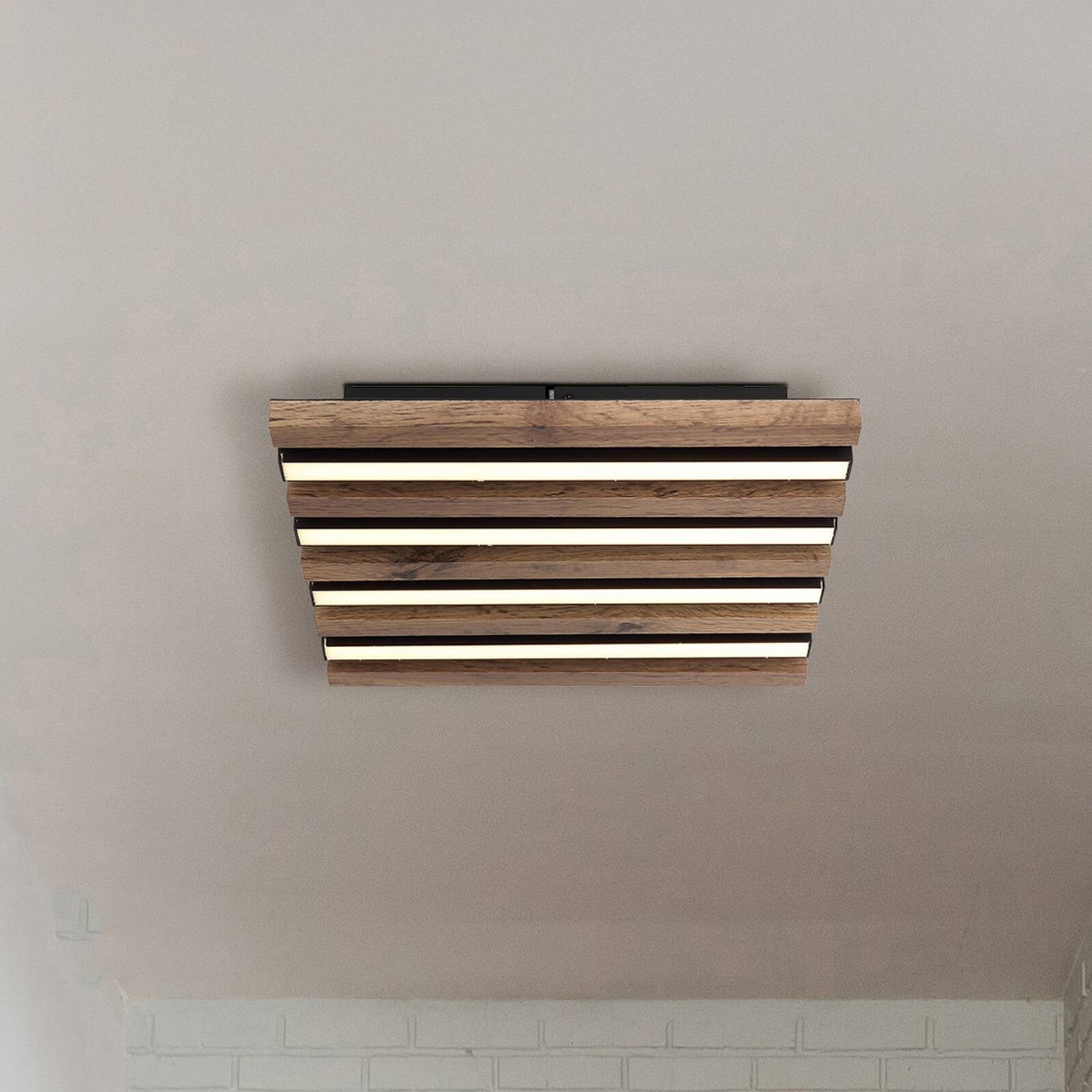 Stropné LED svetlo Hayden, dĺžka 30 cm, čierna/tmavé drevo