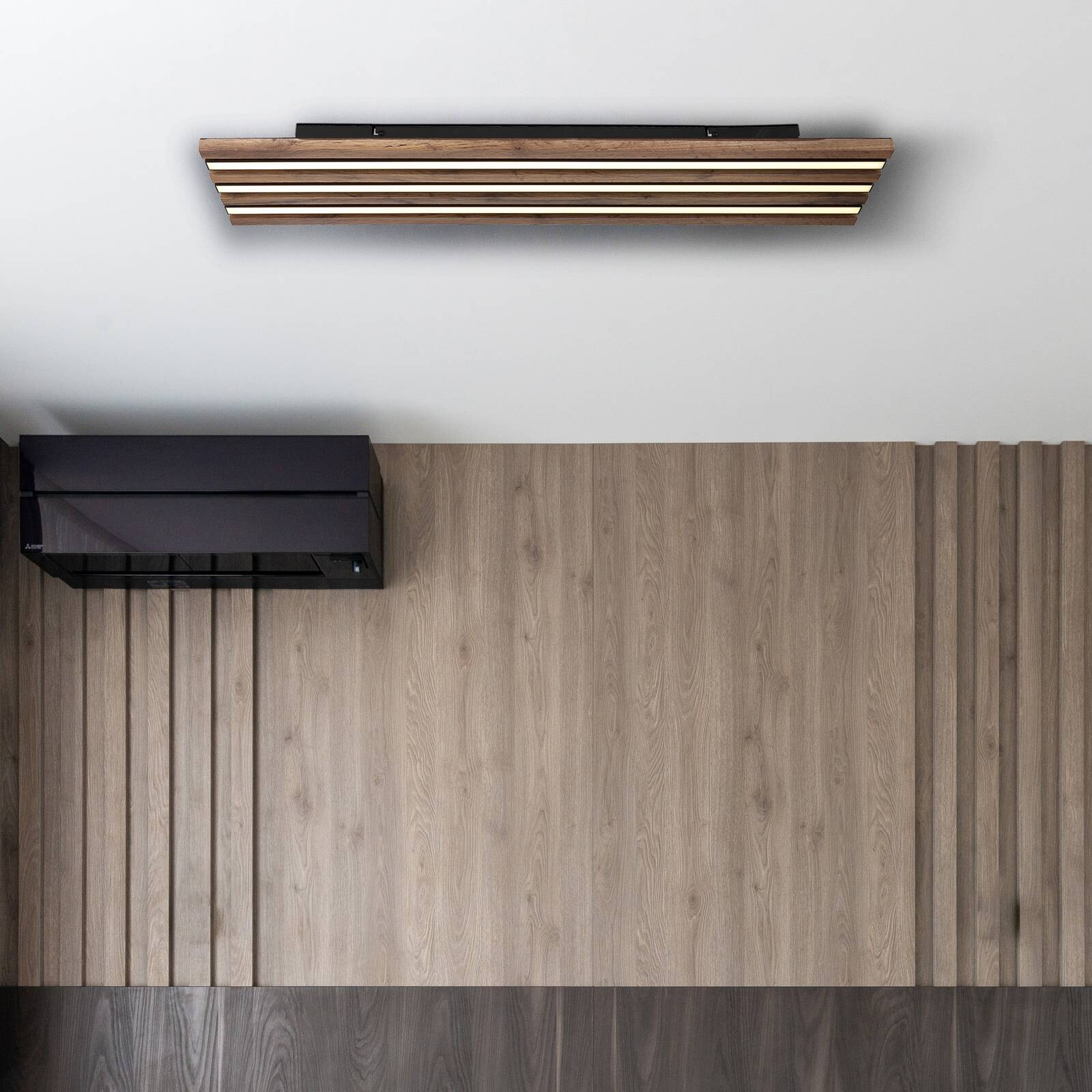 Stropné LED svetlo Hayden, dĺžka 80 cm, čierna/tmavé drevo