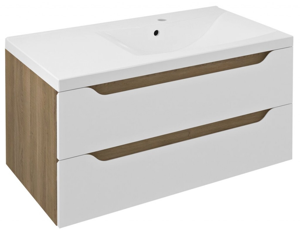 SAPHO - WAVE umývadlová skrinka 89,7x45x47,8cm, pravá, biela/dub cuneo WA093-3025