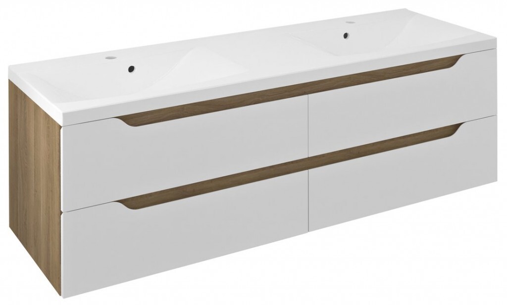 SAPHO - WAVE dvojumývadlová skrinka 149,7x50x47,8cm, biela/dub cuneo WA150-3025