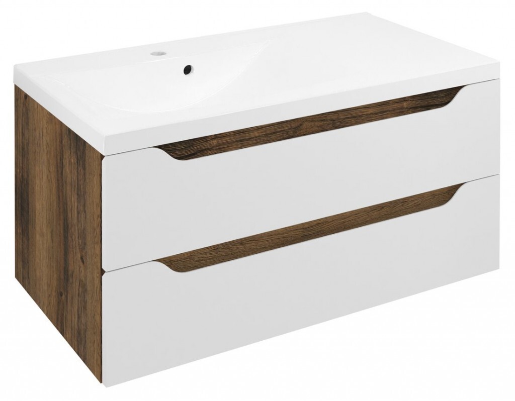 SAPHO - WAVE umývadlová skrinka 89,7x45x47,8cm, ľavá, biela/dub collingwood WA092-3019