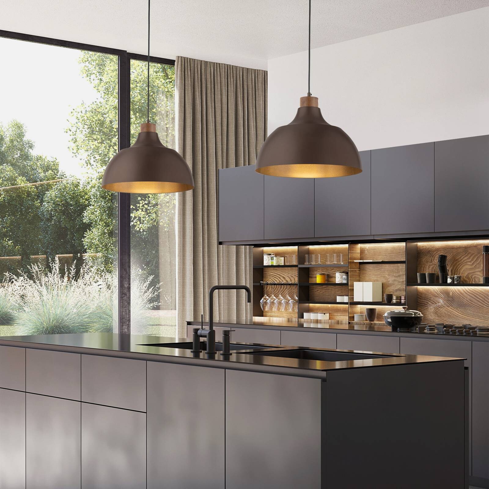 Cap závesné svietidlo, hnedé, kov, Ø 34 cm, E27