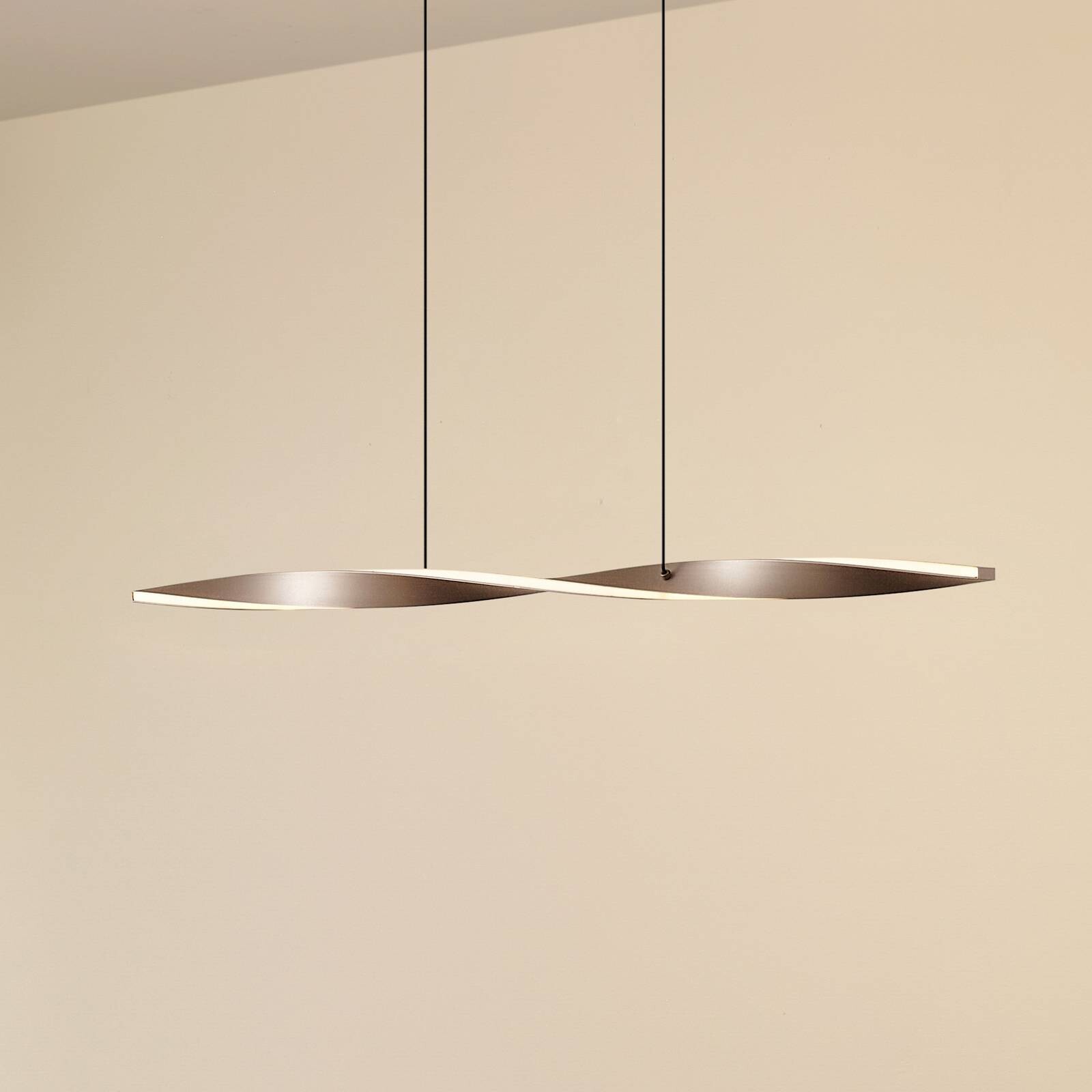 Lindby LED závesné svietidlo Jaren, čierne/hnedé, 100 cm, CCT
