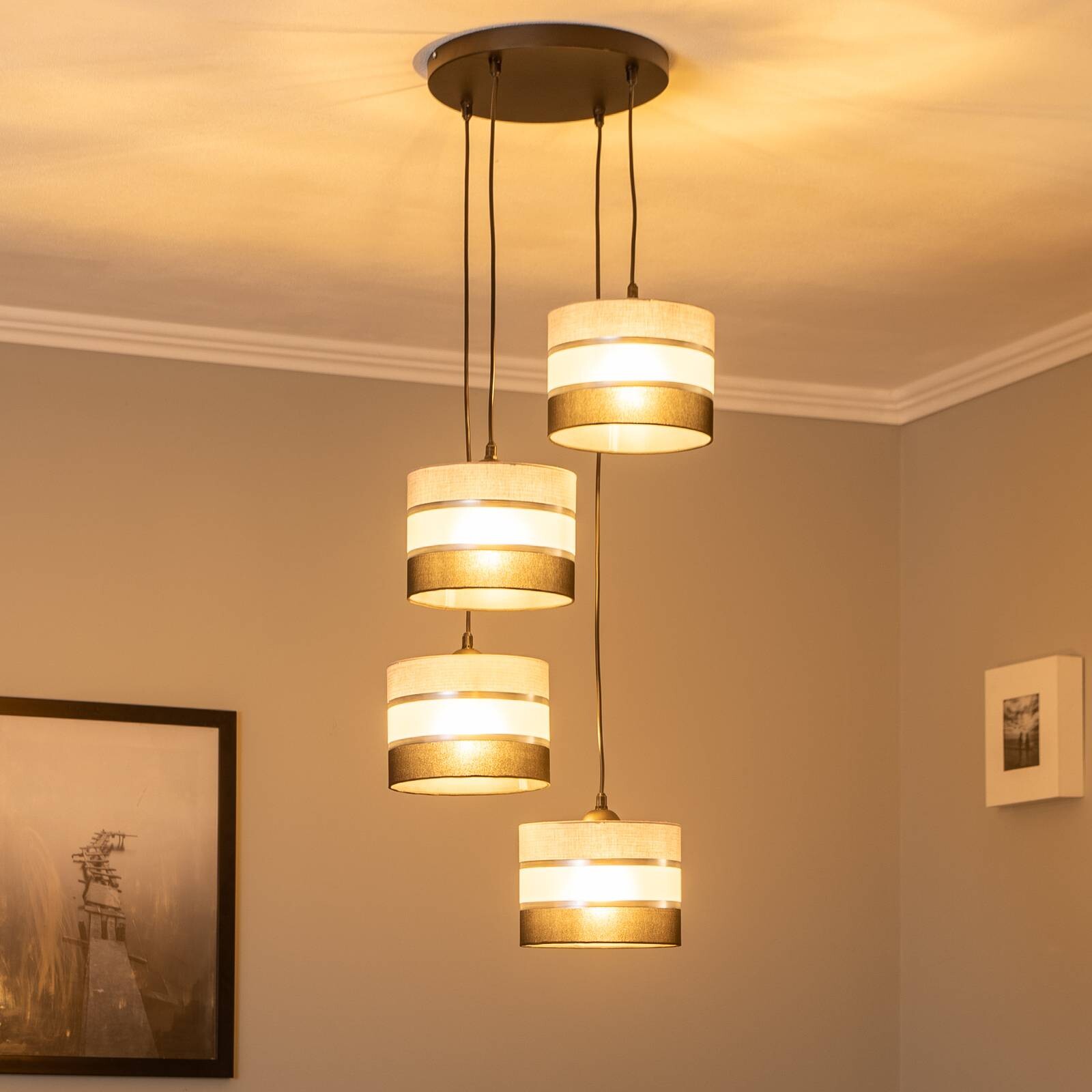 Závesné svietidlo Helen šedá-čierna-strieborná okrúhle 4-pl.