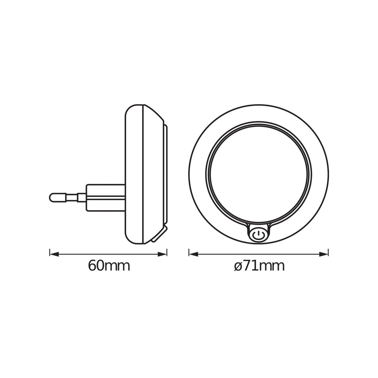 OSRAM LED zásuvkové nočné svetlo LUNETTA ROUND, biele, Ø 7 cm