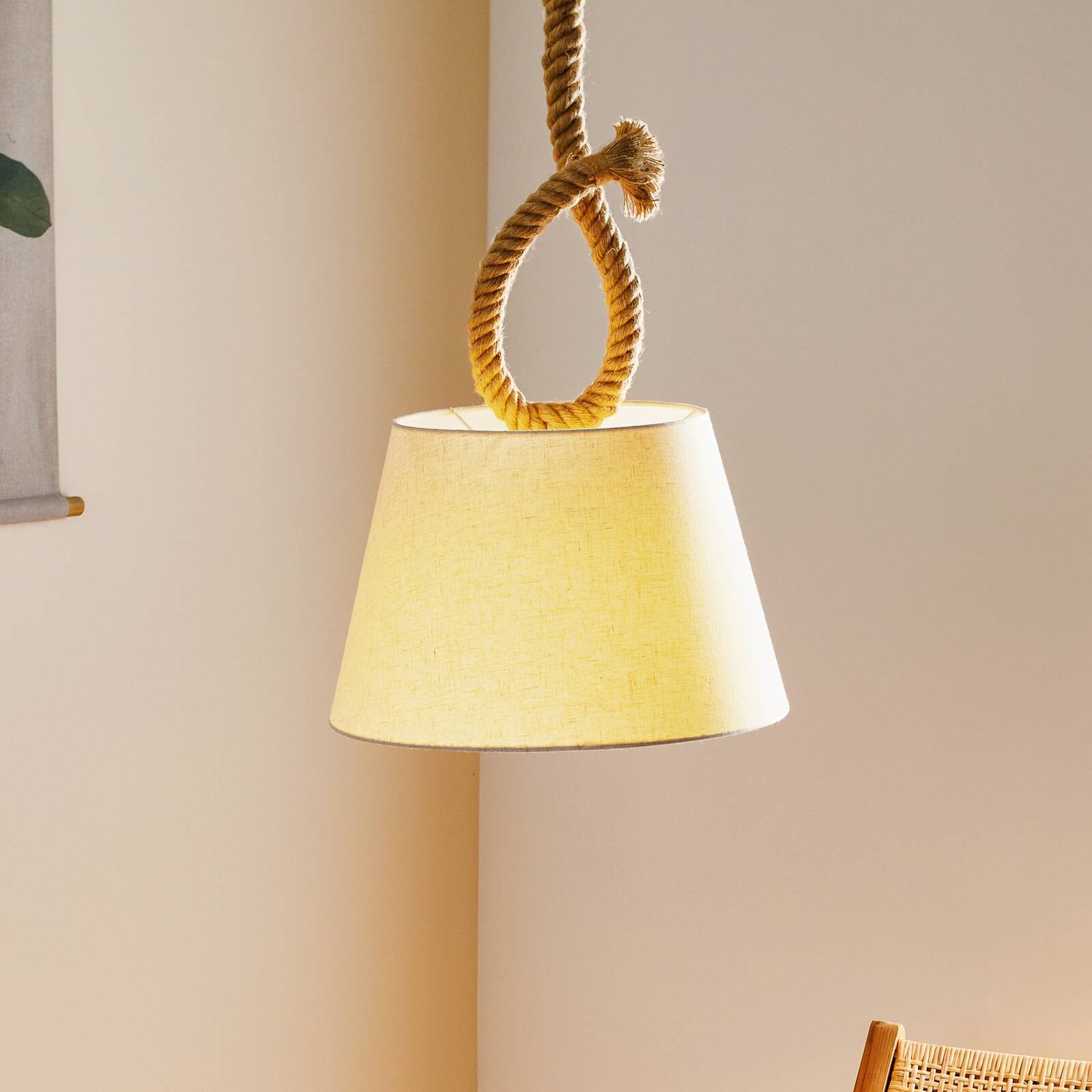 Závesná lampa Rope prírodné lano textilné tienidlo