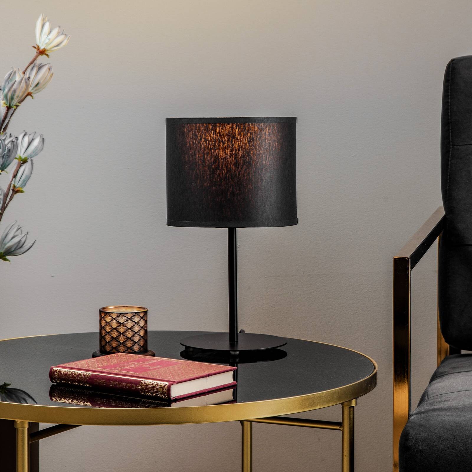 Stolová lampa Soho, valcovitá, výška 34 cm, modrá/zlatá