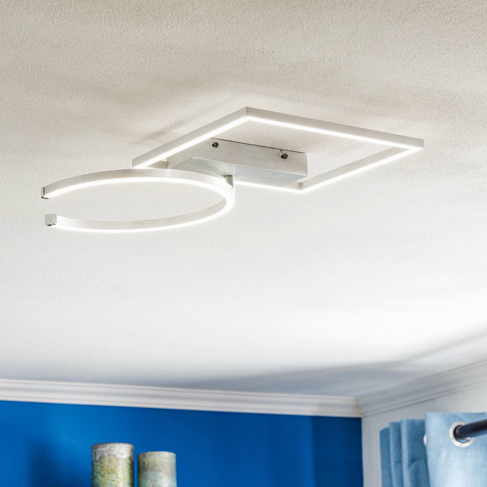 Lindby Coljana stropné LED, štvorec/kruh, hliník