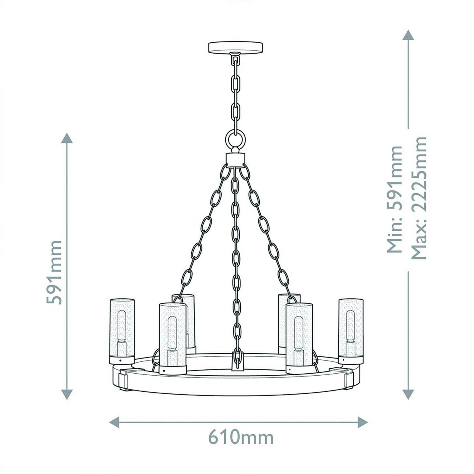 Luster Sawyer, 6-pl., farba dreva, oceľ, sklo, E14