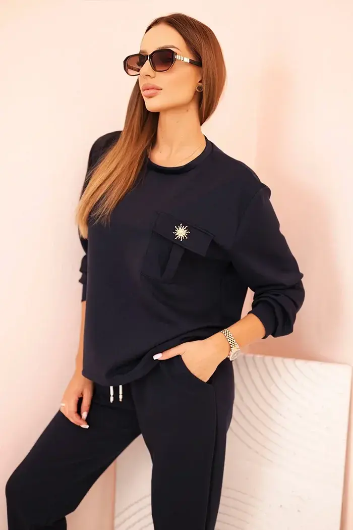 Kesi Włoski Komplet dámsky maslový mikina a nohavice s gumou modrý