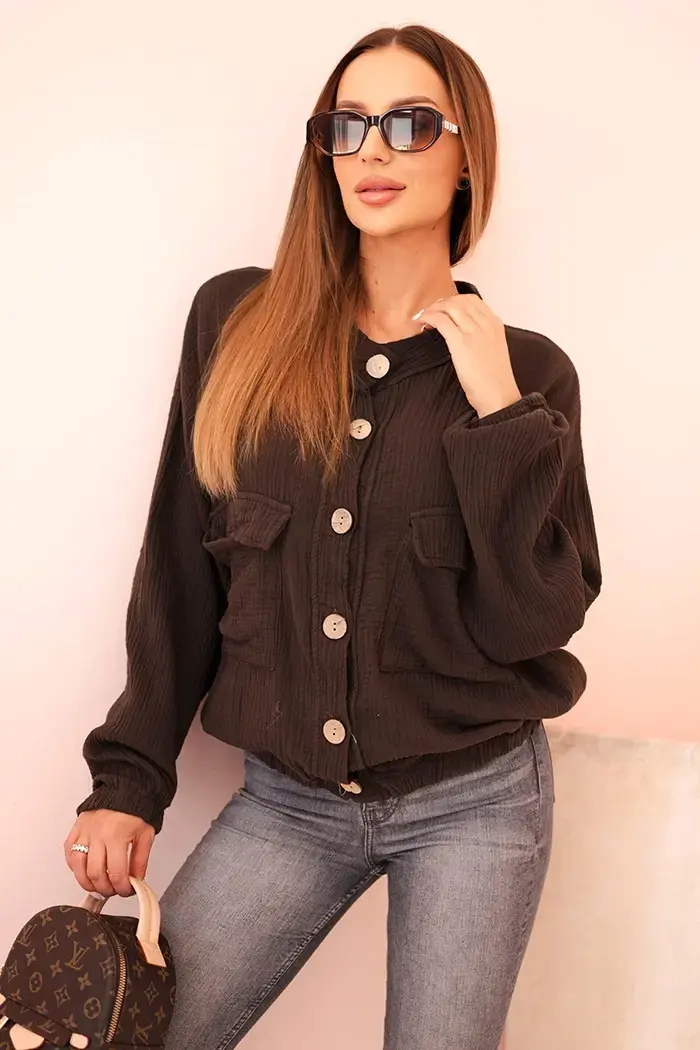 Kesi Włoski Dámska mušelínová košela s dlhým rukávom hnedá