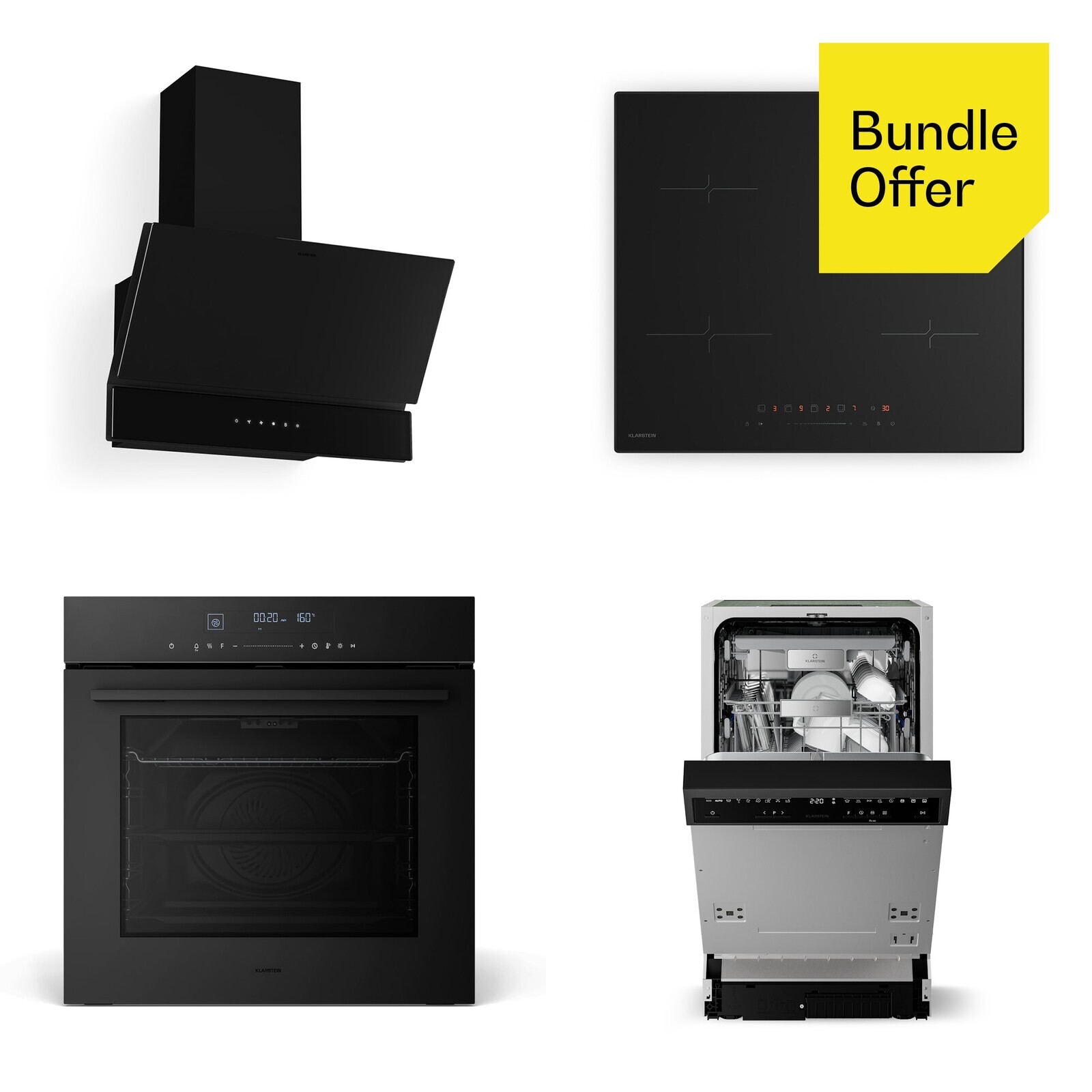 Klarstein Velaire indukčná varná doska, umývačka riadu, rúra, odsávač pár