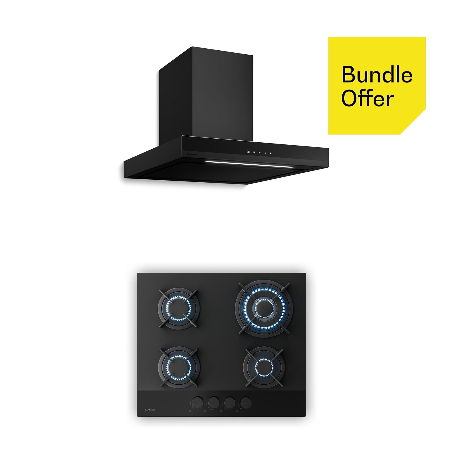 Klarstein Velaire plynová varná doska + Velaire komínový odsávač | Minimalistický & elegantný | 60 cm