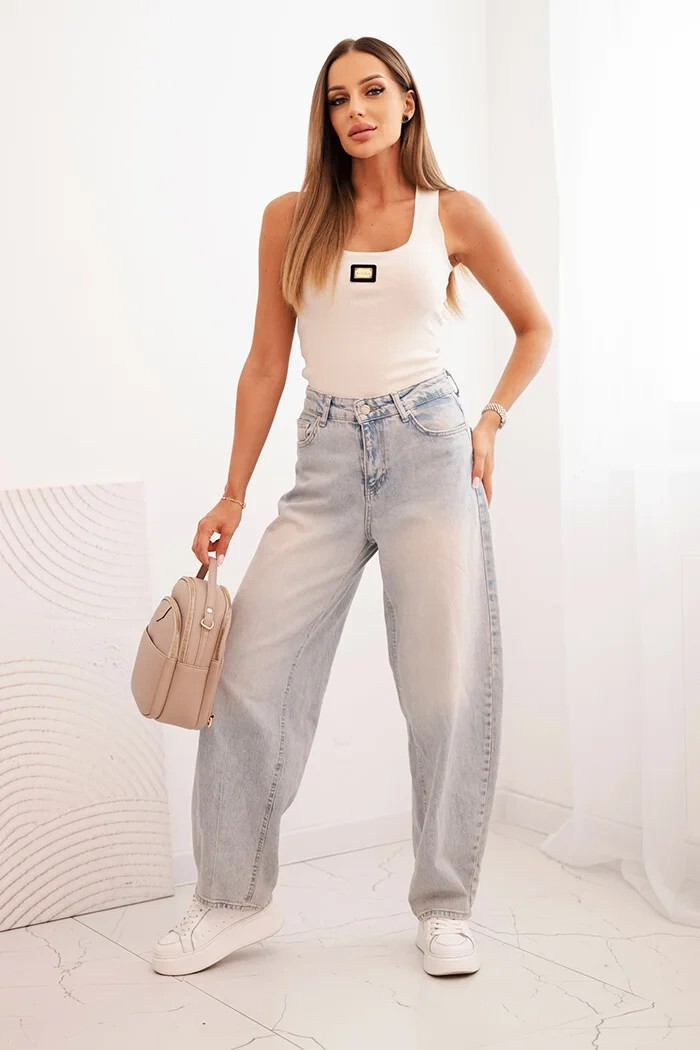 Dámsky prúžkovaný top s ozdobnou aplikáciou béžovej farby UNI