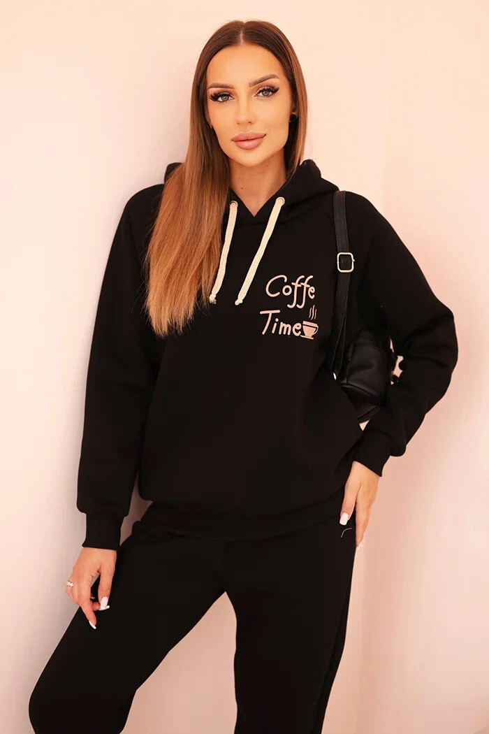 Dámska bavlnená súprava s potlačou čierna UNI