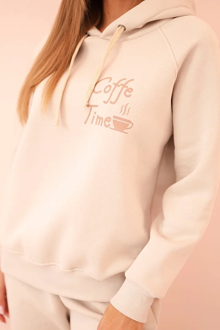 Dámska bavlnená zateplená súprava s potlačou béžová UNI