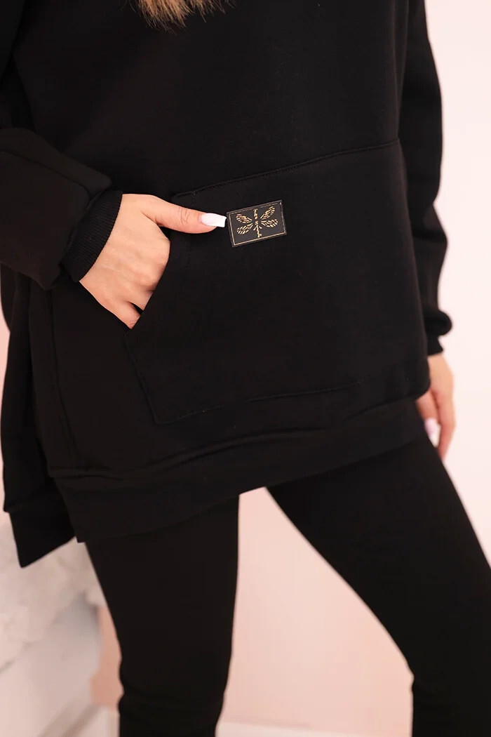 Dámska bavlnená mikina s kapucňou a legíny s vysokým pásom čierna UNI