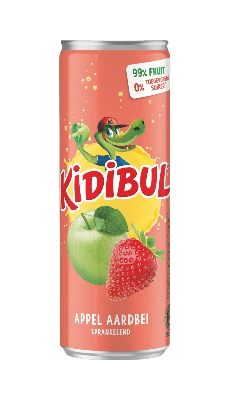 KIDIBUL Detský šumivý nápoj - 99% Jablko a jahoda - plechovka 250 ml